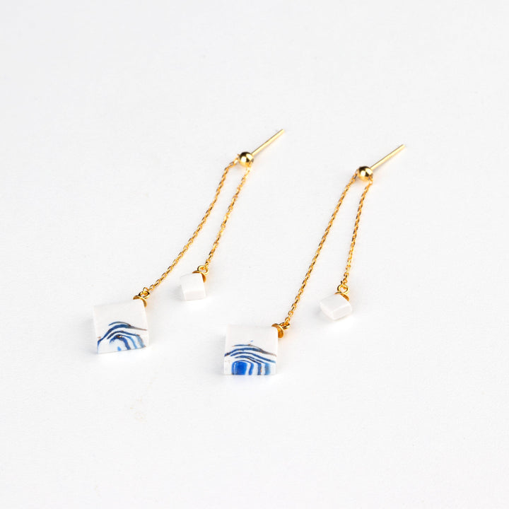 Dangle Adjustable Earrings - Blue and White Wave - Jesnomi