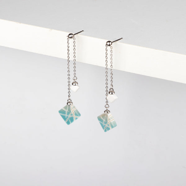 Dangle Adjustable Earrings - Aqua and White Branches - Jesnomi