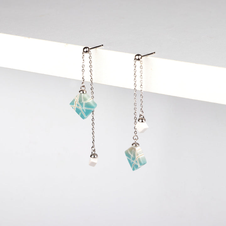 Dangle Adjustable Earrings - Aqua and White Branches - Jesnomi