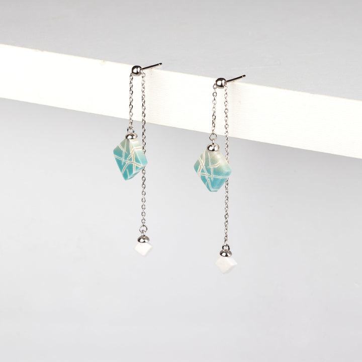 Dangle Adjustable Earrings - Aqua and White Branches - Jesnomi