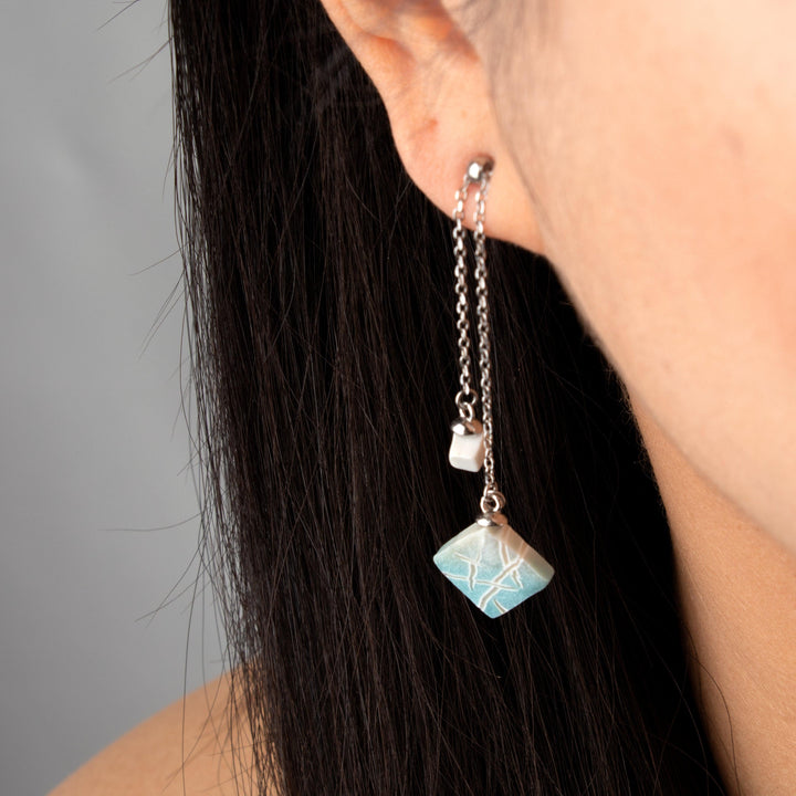 Dangle Adjustable Earrings - Aqua and White Branches - Jesnomi