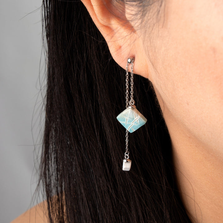 Dangle Adjustable Earrings - Aqua and White Branches - Jesnomi