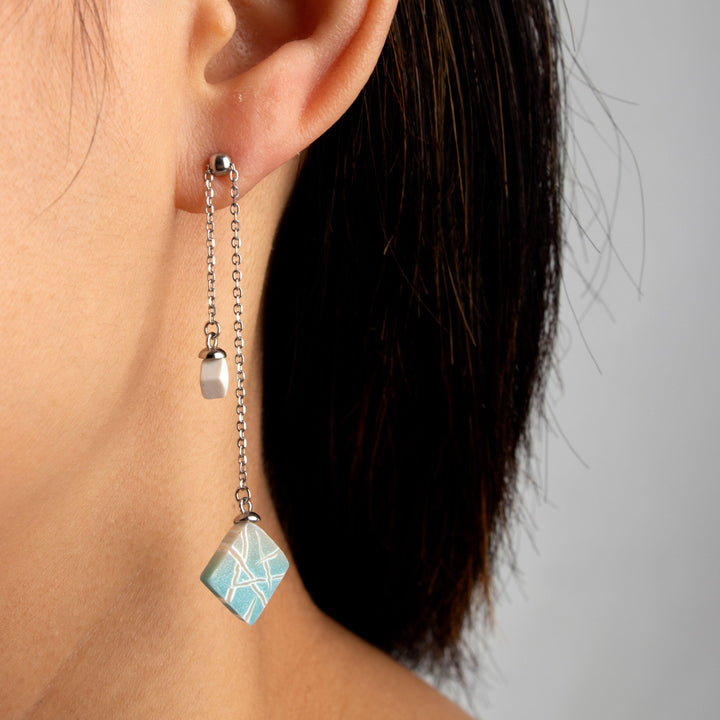 Dangle Adjustable Earrings - Aqua and White Branches - Jesnomi