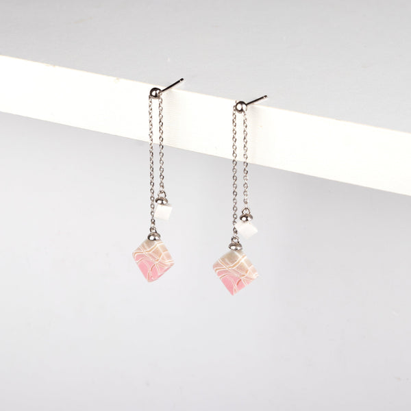 Dangle Adjustable Earrings - Pink and White Branches - Jesnomi