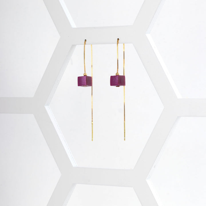 Cube Threader Earrings - Blackberry - Jesnomi