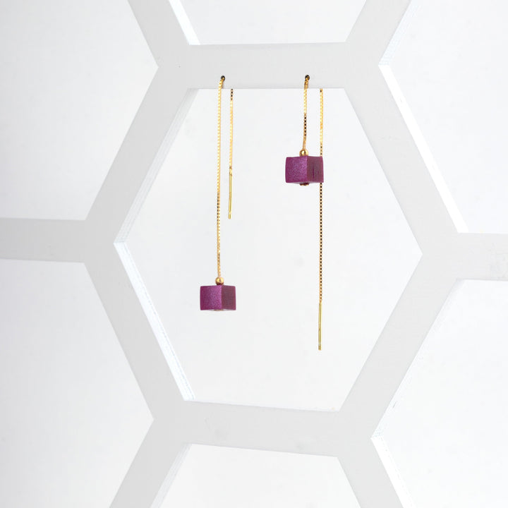 Cube Threader Earrings - Blackberry - Jesnomi