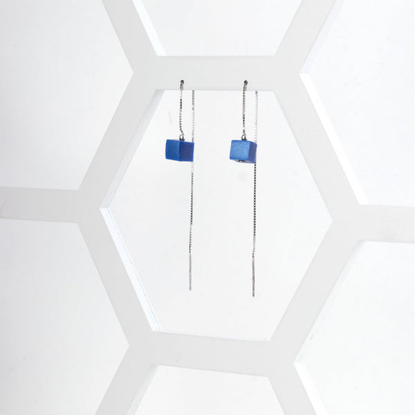 Cube Threader Earrings - Navy - Jesnomi