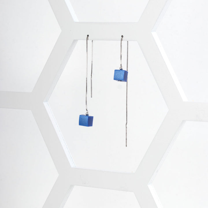 Cube Threader Earrings - Navy - Jesnomi