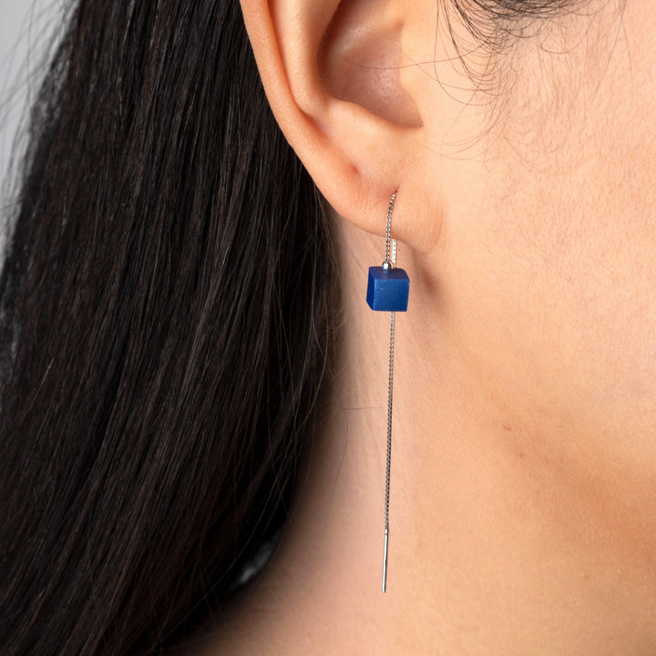 Cube Threader Earrings - Navy - Jesnomi