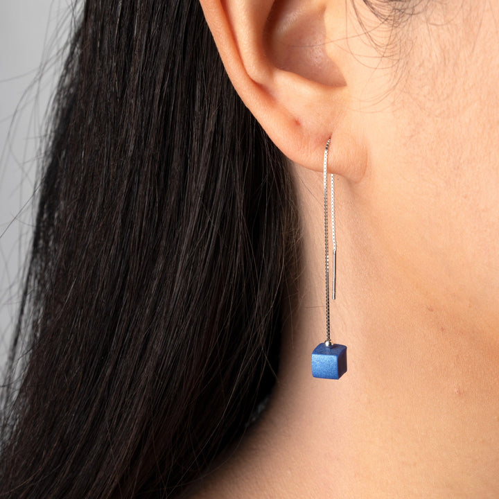 Cube Threader Earrings - Navy - Jesnomi