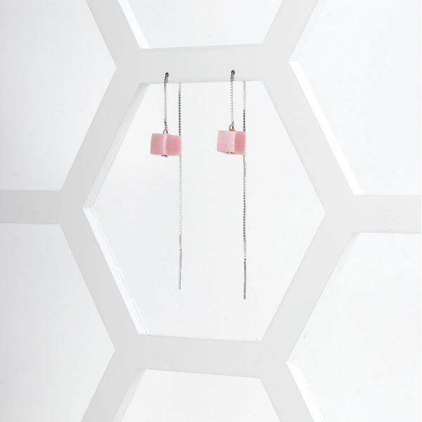 Cube Threader Earrings - Pink - Jesnomi