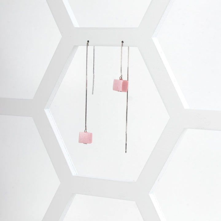 Cube Threader Earrings - Pink - Jesnomi