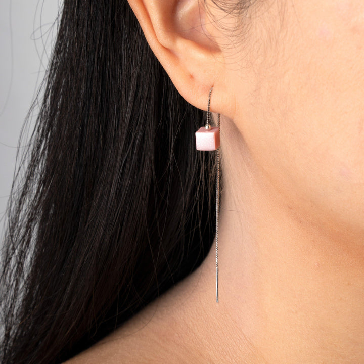 Cube Threader Earrings - Pink - Jesnomi