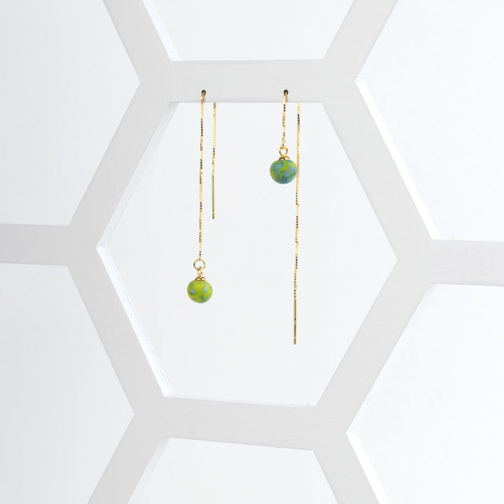 Ball Threader Earrings - Green - Jesnomi