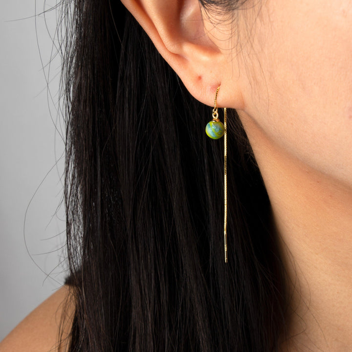 Ball Threader Earrings - Green - Jesnomi