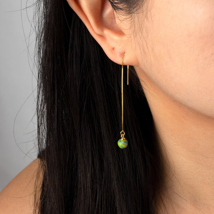 Ball Threader Earrings - Green - Jesnomi