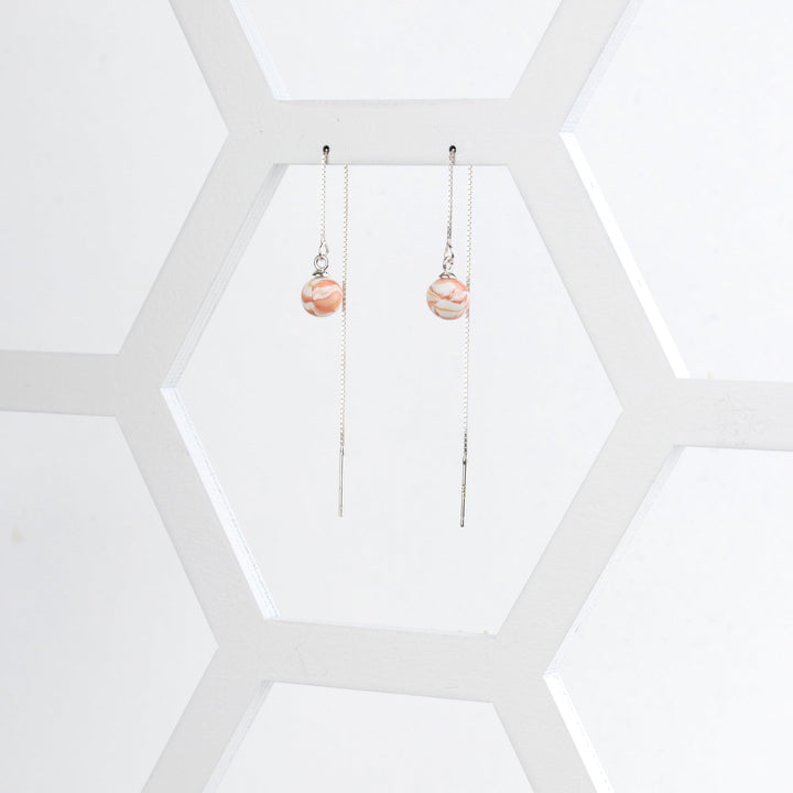 Ball Threader Earrings - Pink and White - Jesnomi