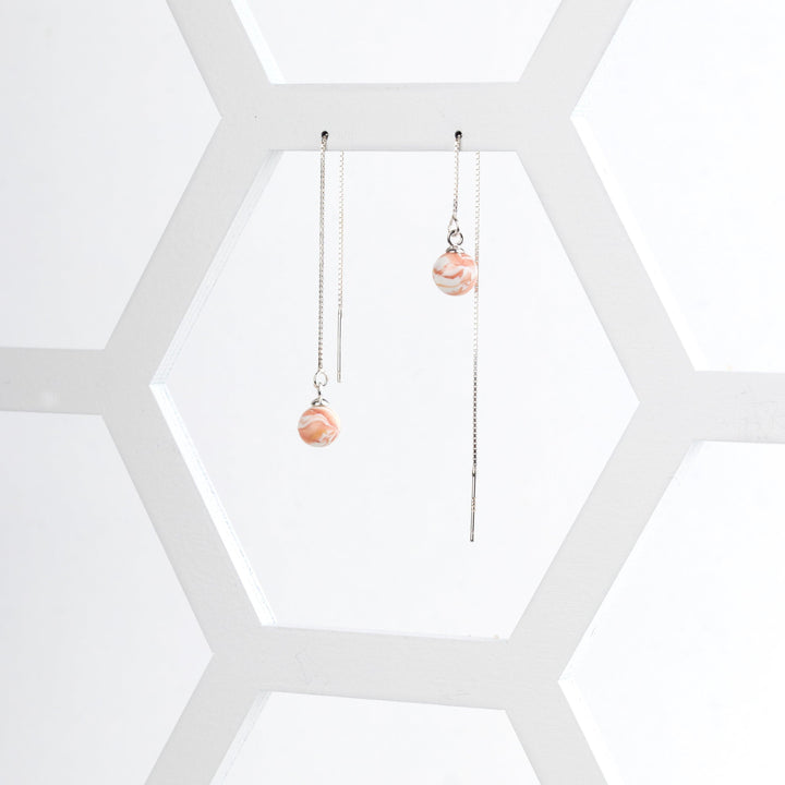 Ball Threader Earrings - Pink and White - Jesnomi