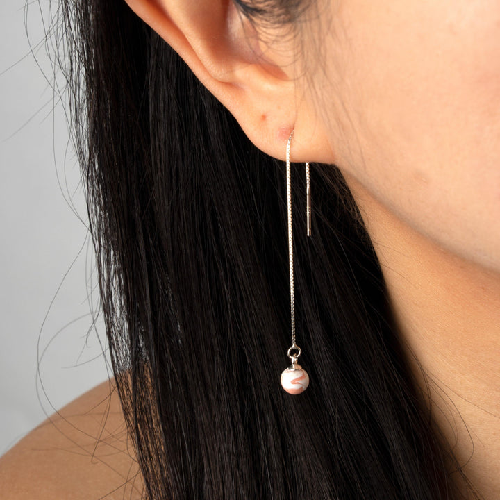 Ball Threader Earrings - Pink and White - Jesnomi