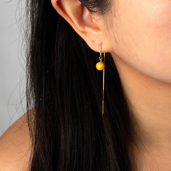 Ball Threader Earrings - Yellow - Jesnomi