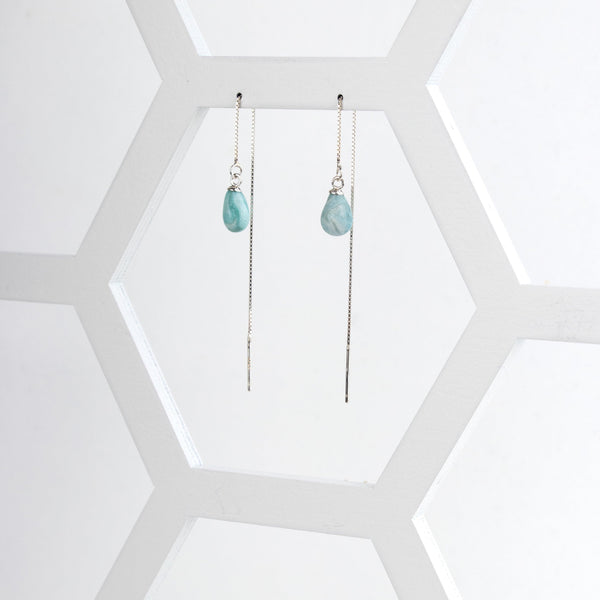 Teardrop Threader Earrings - Aqua - Jesnomi