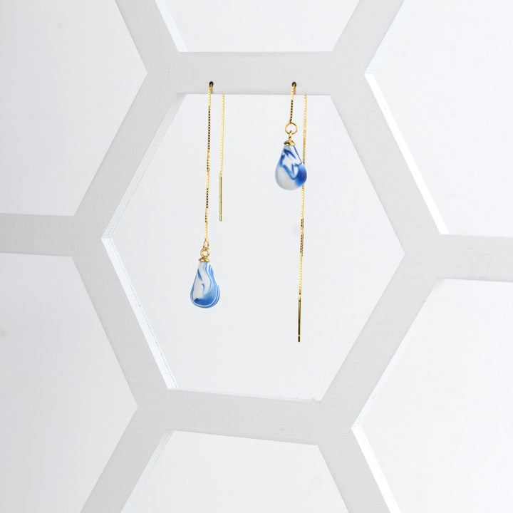 Teardrop Threader Earrings - Blue and White - Jesnomi