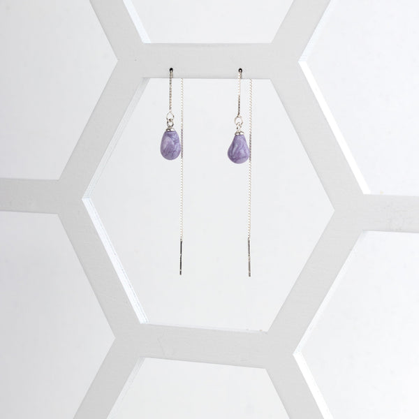 Teardrop Threader Earrings - Purple - Jesnomi