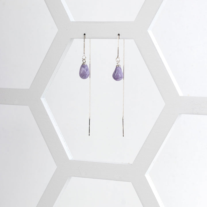 Teardrop Threader Earrings - Purple - Jesnomi