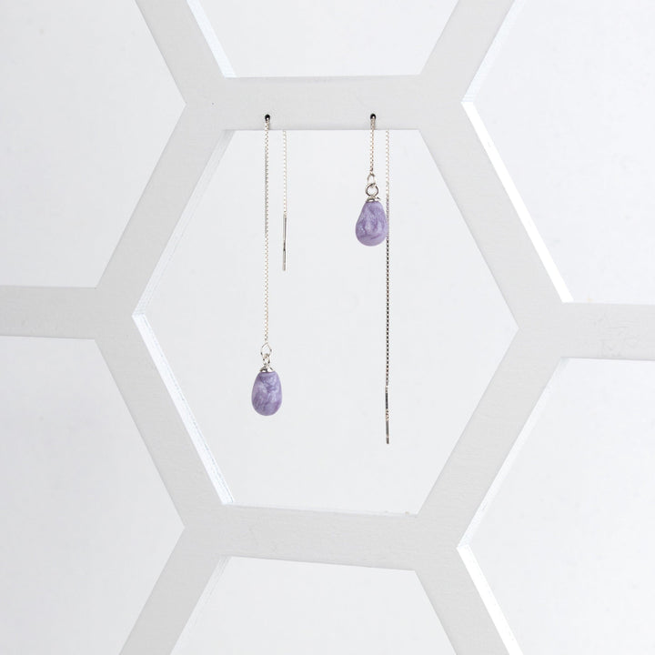 Teardrop Threader Earrings - Purple - Jesnomi