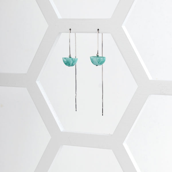 Semi-Circle Threader Earrings - Aqua - Jesnomi