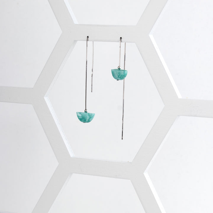 Semi-Circle Threader Earrings - Aqua - Jesnomi